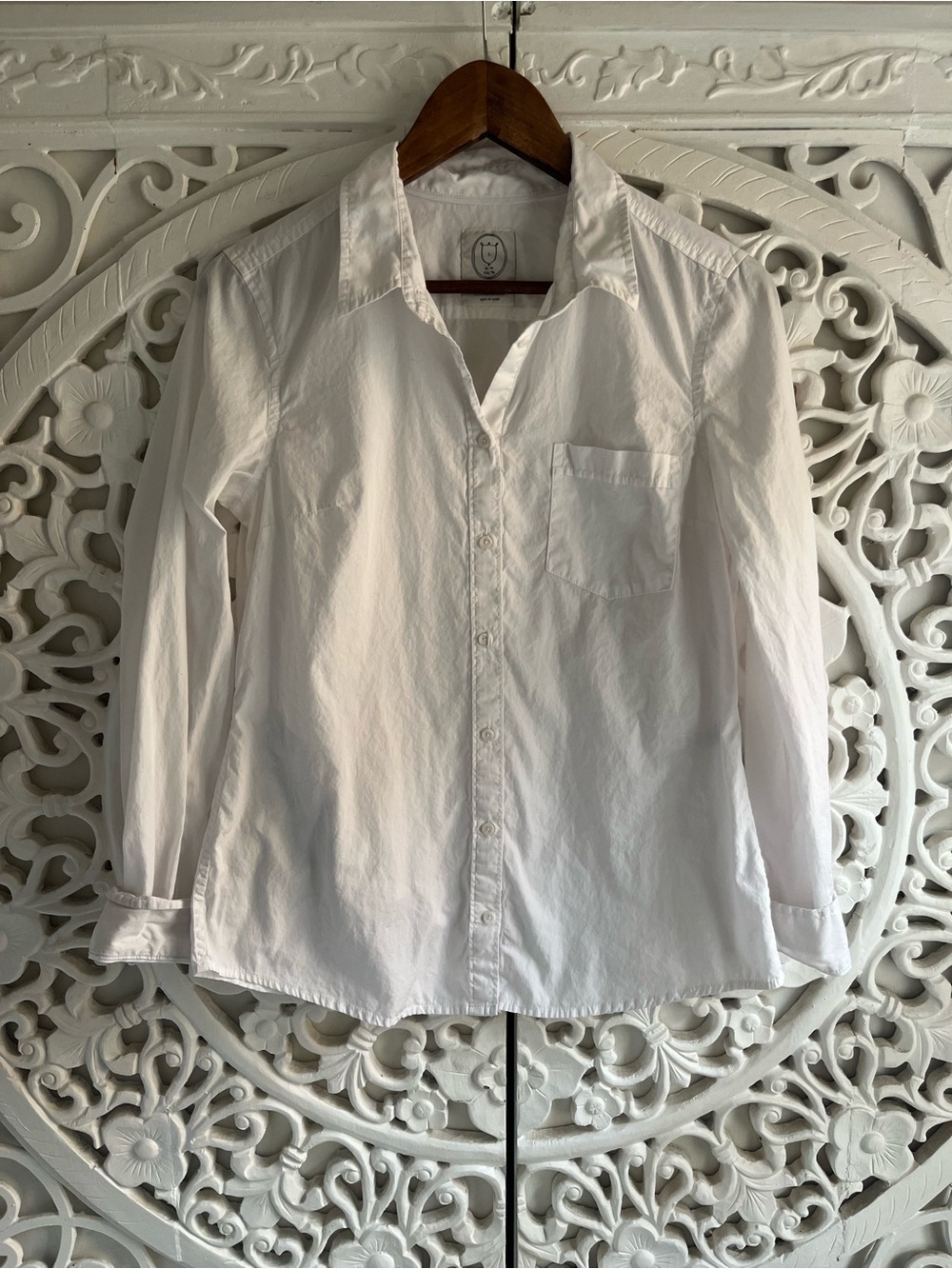 Talula Classic Fit White Cotton Button Up Shirt Women’s Large Collared Top